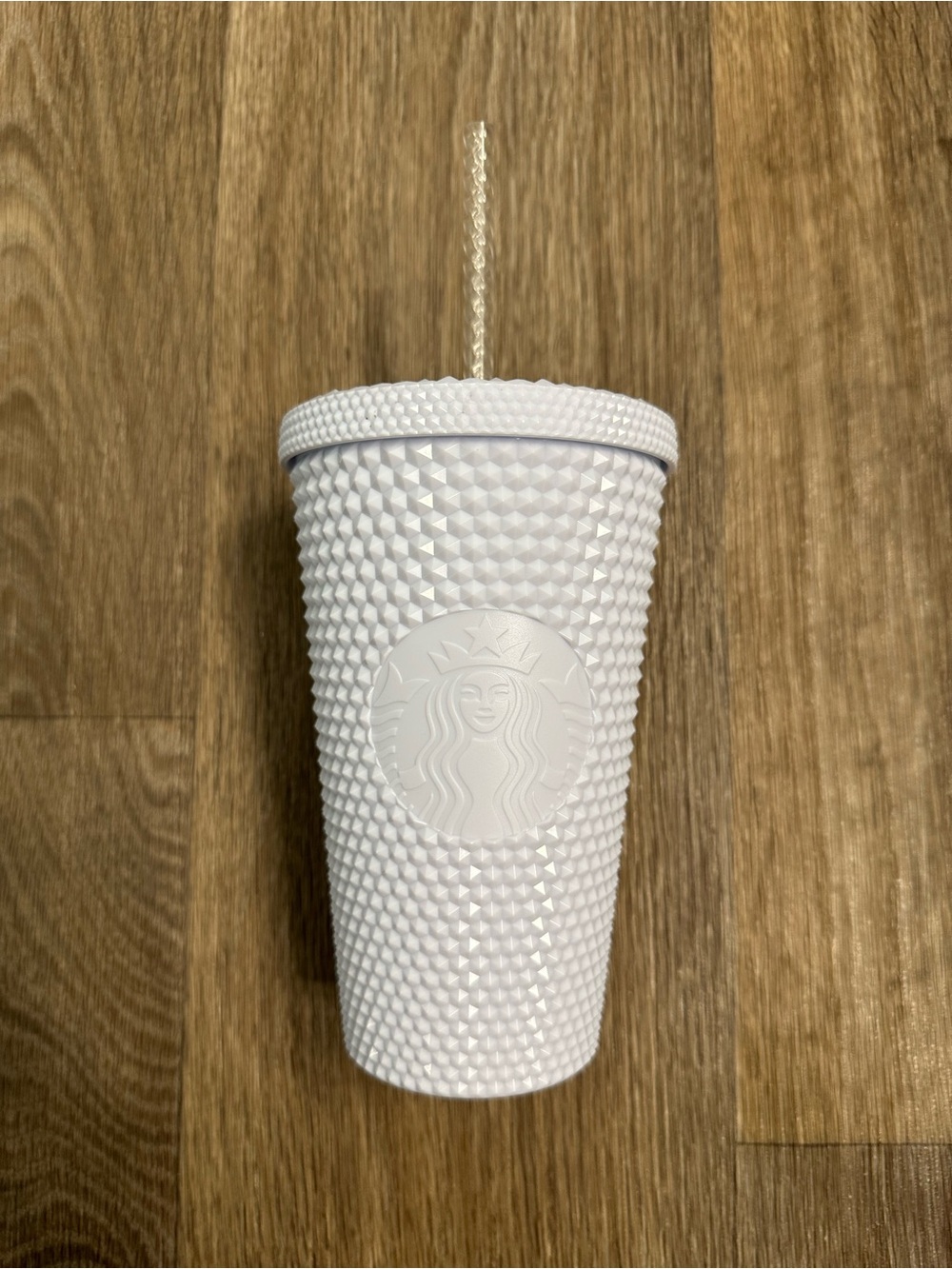 Starbucks Pearl White Studded Cold Cup Tumbler With Clear Straw 24oz Venti